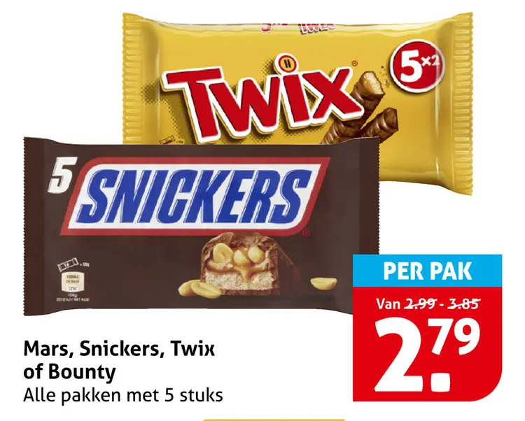 Aanbieding: Mars, Snickers, Twix of Bounty