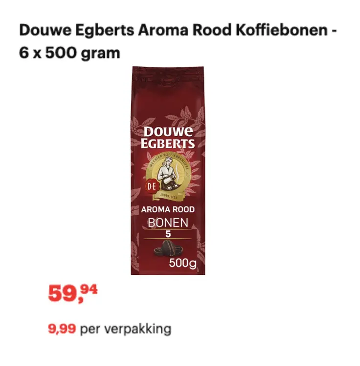 Aanbieding: Douwe Egberts Aroma Rood Koffiebonen