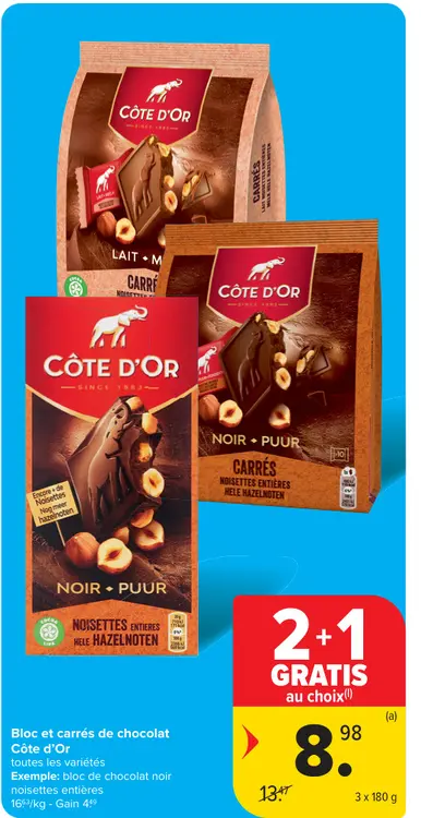 Offre: Bloc et carrés de chocolat