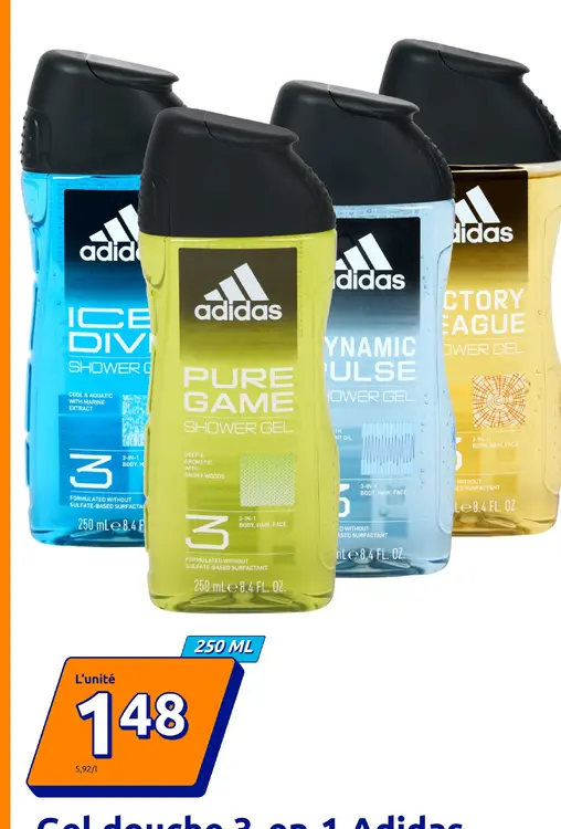 Offre: Gel douche 3 en 1 Adidas