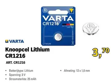 Aanbieding: Knoopcel Lithium CR1216