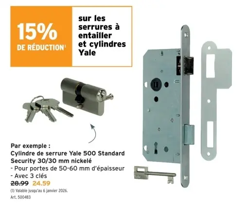 Offre: Cylindre de serrure Yale 500 Standard Securit