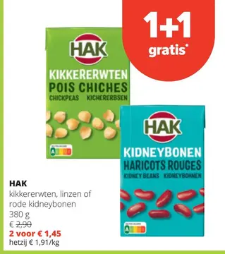 Aanbieding: kikkererwten, linzen of rode kidneybonen