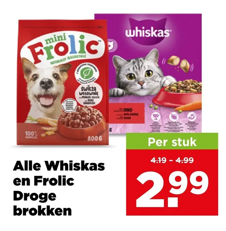 Aanbieding: Whiskas en Frolic Droge brokken