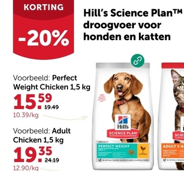 Aanbieding: Droogvoer voor volwassen honden van kleine rassen Perfect Weight 1.5 kg