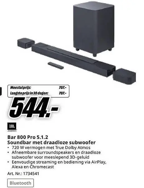 Aanbieding: Bar 800 Pro 5.1.2 Soundbar met draadloze subw