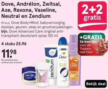 Aanbieding: Dove, Andrélon, Zwitsal, Axe, Rexona, Vaseline, Neutral en Zendium