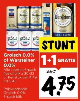 Aanbieding: Grolsch 0.0% of Warsteiner 0.0%