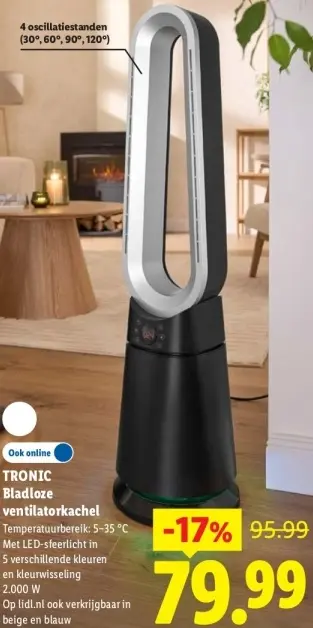 Aanbieding: TRONIC Bladloze ventilatorkachel
