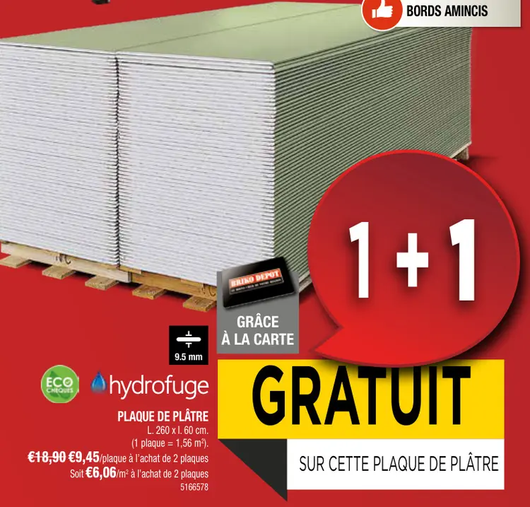 Offre: PLAQUE DE PLÂTRE hydrofuge