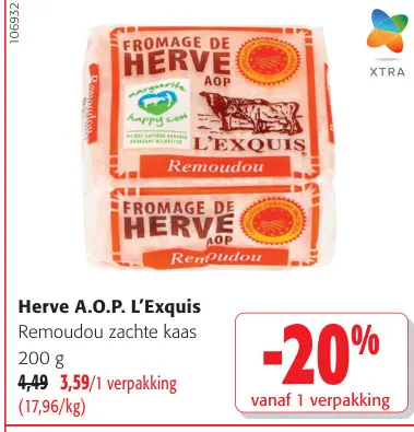 Promotie: Herve A.O.P. L'Exquis remoudou zachte kaas