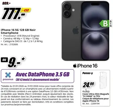 Offre: iPhone 16 5G 128 GB Noir Smartphone