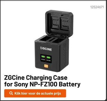Aanbieding: ZGCine Charging Case for Sony NP-FZ100 Battery