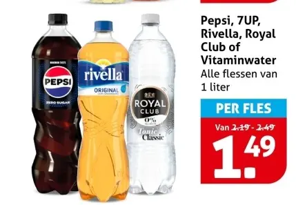 Aanbieding: Pepsi, 7UP, Rivella, Royal Club of Vitaminwater