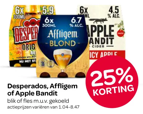 Aanbieding: Desperados, Affligem of Apple Bandit