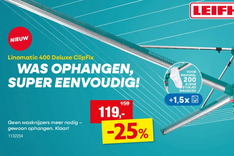 Promotie: Leifheit Linomatic 400 Deluxe ClipFix droogmolen 40m