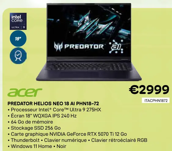 Offre: Predator helios neo 18 ai phn18-72