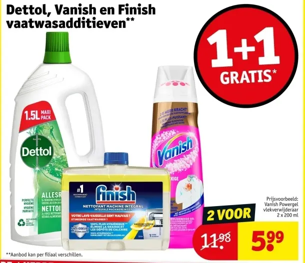 Aanbieding: Dettol, Vanish en Finish vaatwasadditieven