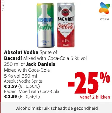Promotie: Absolut Vodka Sprite of Bacardí Mixed with Coca-Cola