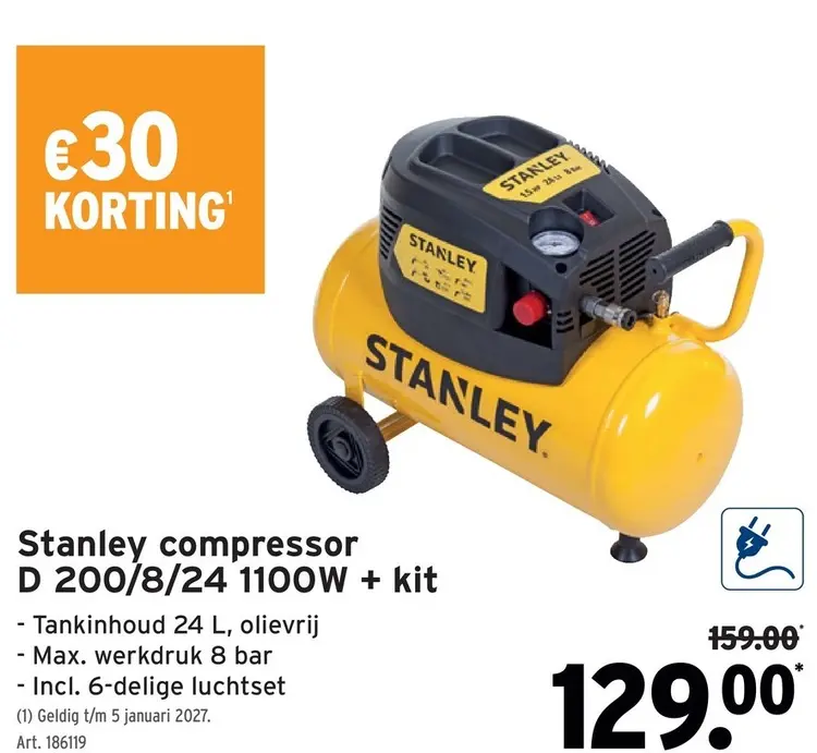 Promotie: Stanley compressor D 200/8/24 1100W + kit