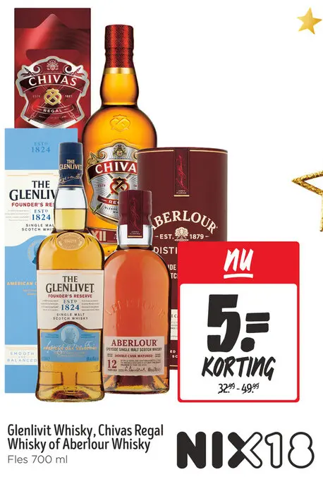Aanbieding: Glenlivit Whisky, Chivas Regal Whisky of Aberfour Whiskey