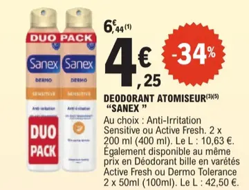 Offre: DEODORANT ATOMISEUR "SANEX"