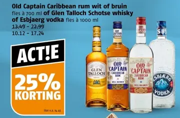 Aanbieding: Old Captain Caribbean rum wit of bruin of Glen Talloch Schotse whisky
