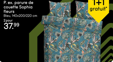 Offre: Royal parure de couette fleurie Sophia - bleue - 140x200/220 cm