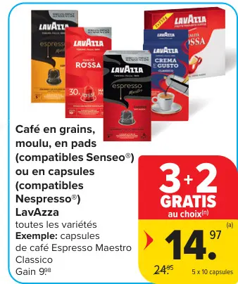 Offre: Café en grains, moulu, en pads ou en capsules