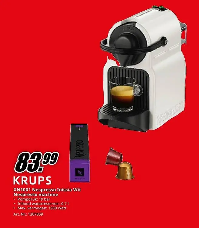 Aanbieding: XN1001 Nespresso Inissia Wit Nespresso machin