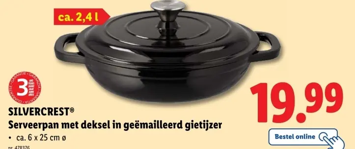 Aanbieding: Serveerpan met deksel in geëmailleerd gietijzer