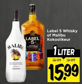 Label 5 Whisky of Malibu Kokoslikeur