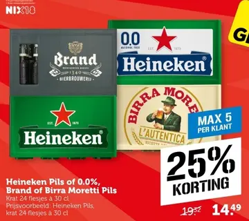 Aanbieding: Heineken Pils of 0.0%, Brand of Birra Moretti