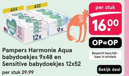 Aanbieding: Pampers Harmonie Aqua babydoekjes en Sensitive babydoekjes