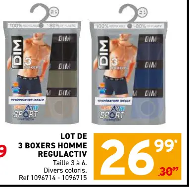 Offre: Lot de 3 boxers homme regulactiv