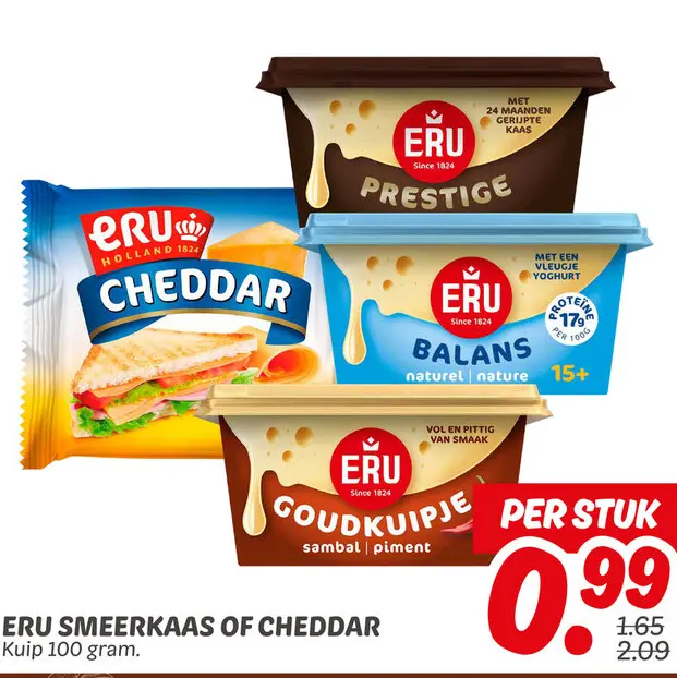 Aanbieding: Eru smeerkaas of cheddar