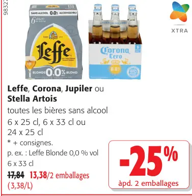 Offre: Leffe, Corona, Jupiler ou Stella Artois