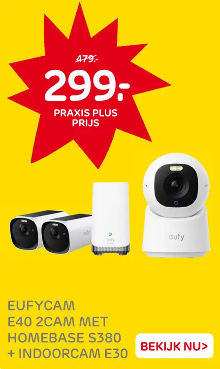 Aanbieding: Eufycam e40 2cam met homebase s380 + indoorcam