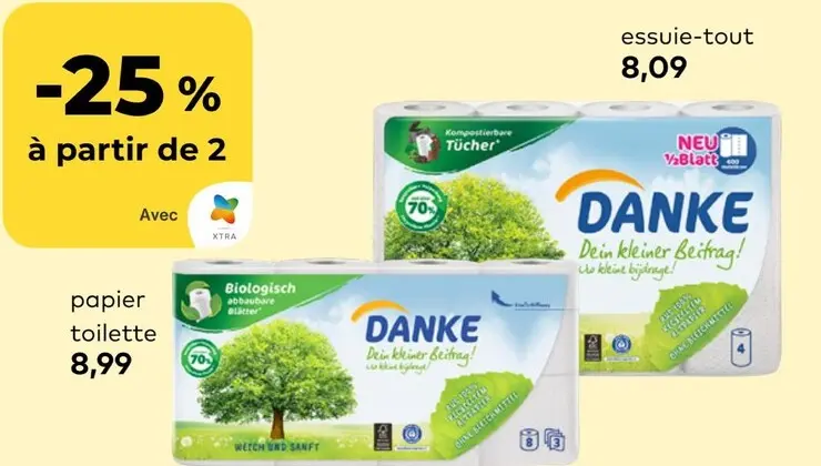 Offre: Papier toilette (8 rouleaux) ou essuie-tout (4 rouleaux)