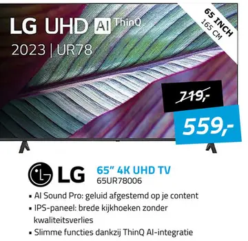 Aanbieding: LG UHD AI ThinQ 2023 | UR78 65" 4K UHD TV 65U