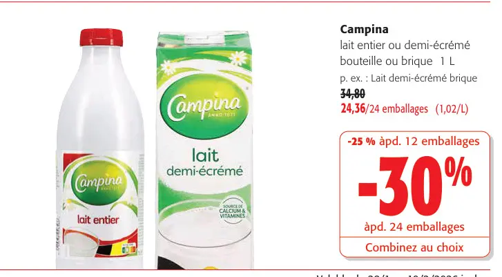 Offre: Lait entier ou demi-écrémé