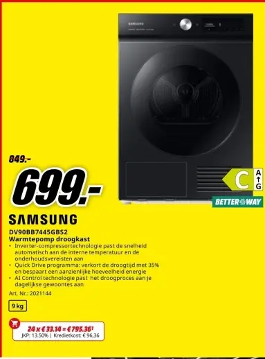 Aanbieding: DV90BB7445GBS2 Warmtepomp droogkast