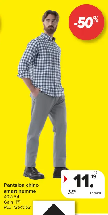 Offre: Pantalon chino smart homme