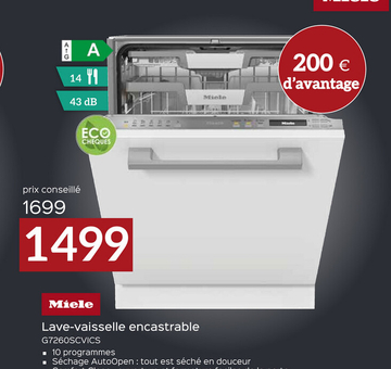 Offre: Lave-vaisselle encastrable G7260SCVICS