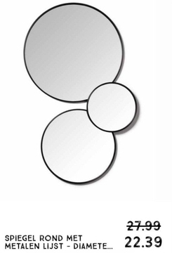 Aanbieding: Spiegel rond met metalen lijst - diameter 60 cm