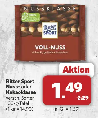 Aanbieding: Ritter Sport Nuss- oder Kakaoklasse