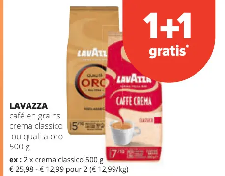 Offre: café en grains crema classico ou qualita oro
