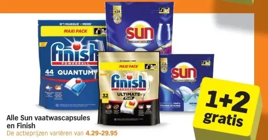 Aanbieding: Sun vaatwascapsules en Finish