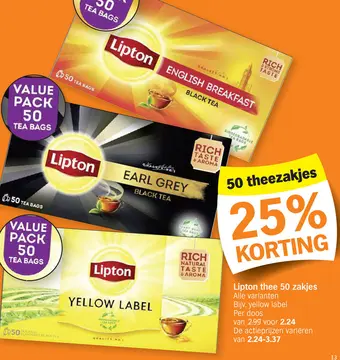 Aanbieding: Lipton thee 50 zakjes
