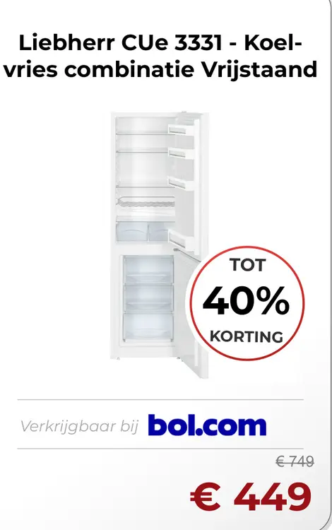 Aanbieding: CUe 3331 - Koel-vries combinatie Vrijstaand